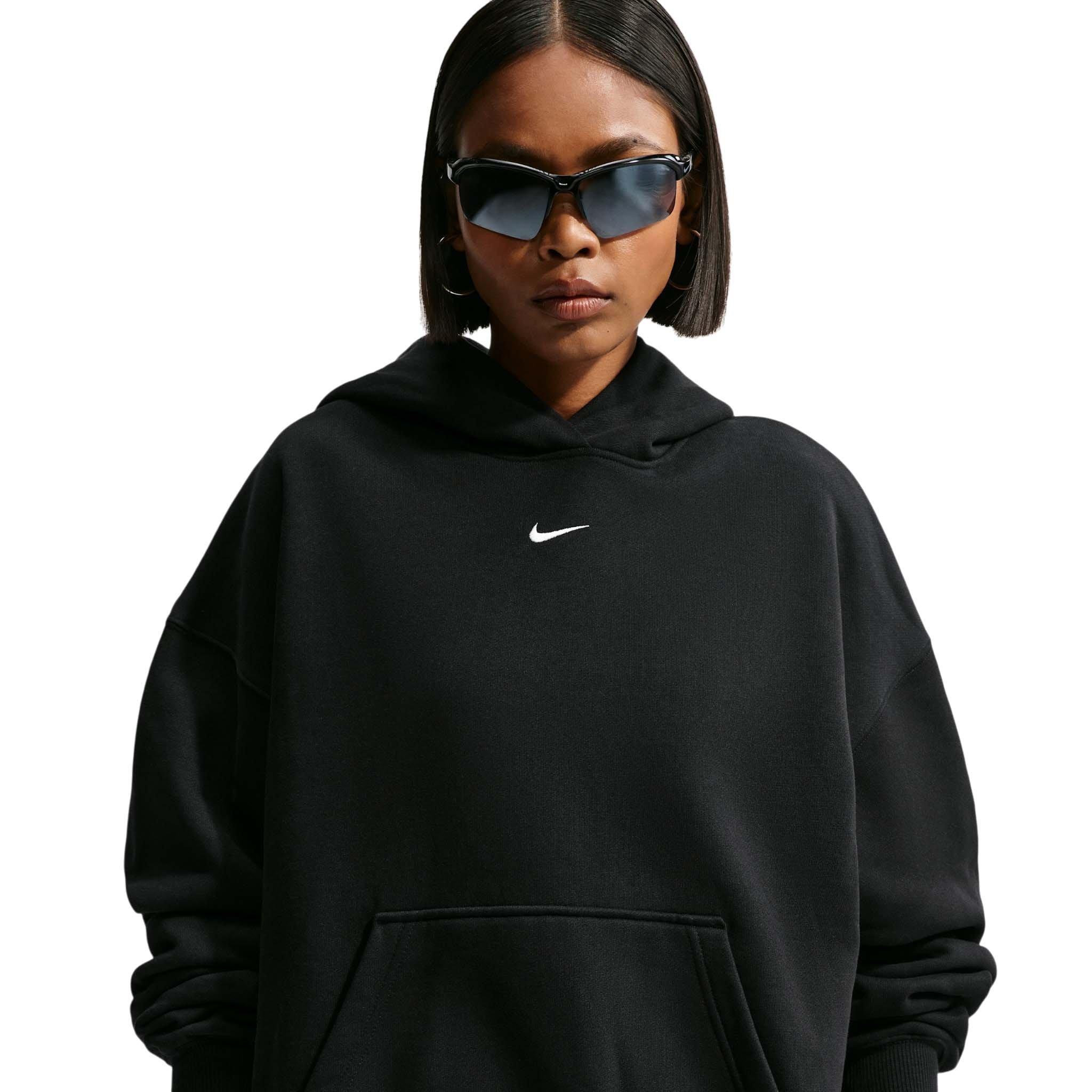 Nike Women's Studio Fleece Medium Weight Oversized Pullover Hoodie - Black/Off-White - BLACK/OFF-WHITE